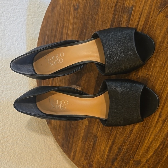 Franco Sarto Black pebbled leather HIGH block heel peep toes shoes Sz.7.5 - Picture 1 of 12